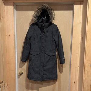 Eddie Bauer Charcoal Puffer Jacket with Fur Trim